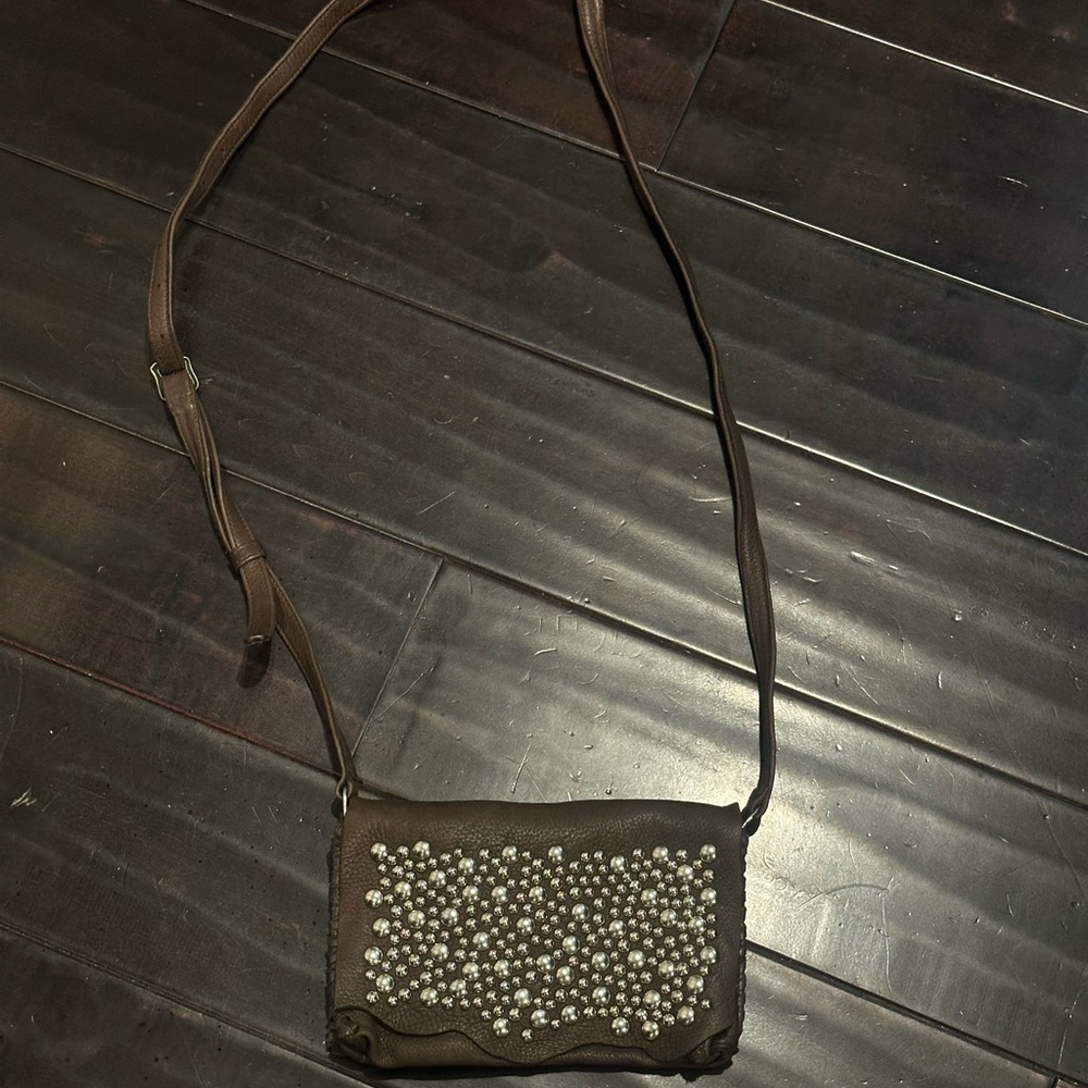 Studded Brown Leather Crossbody Bag